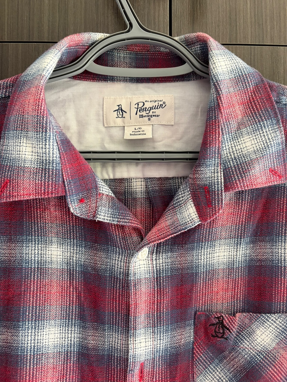 Original Penguin Munsingwear Men's L Flannel Shirt Plaid Red White Blue